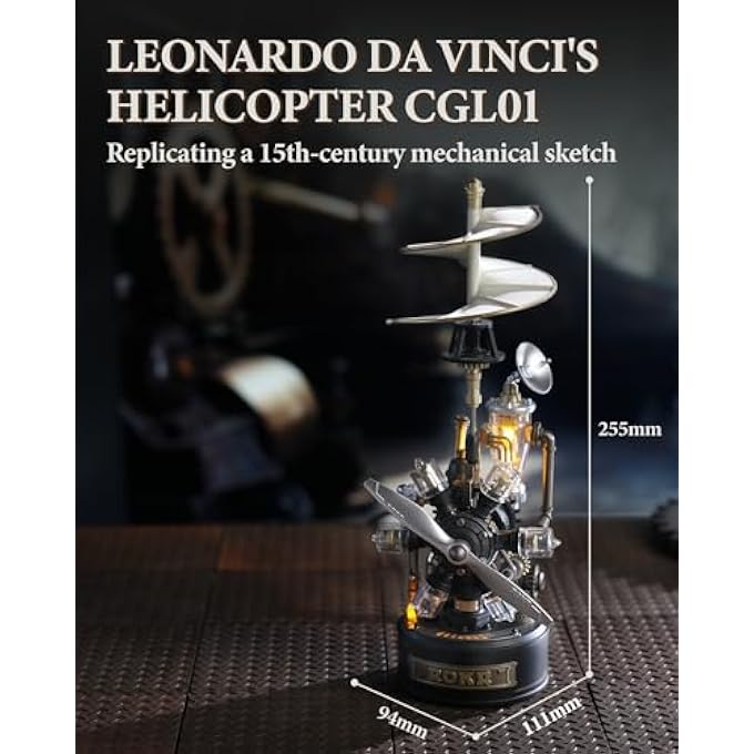 3D PUZZLE PLASTIC METAL MECHANICAL 3D MODEL KITS FOR ADULTS TO BUILD, DIY CRAFTS GIFTS, INDUSTRIAL CITY (RETRO HELICOPTER) - Image 3